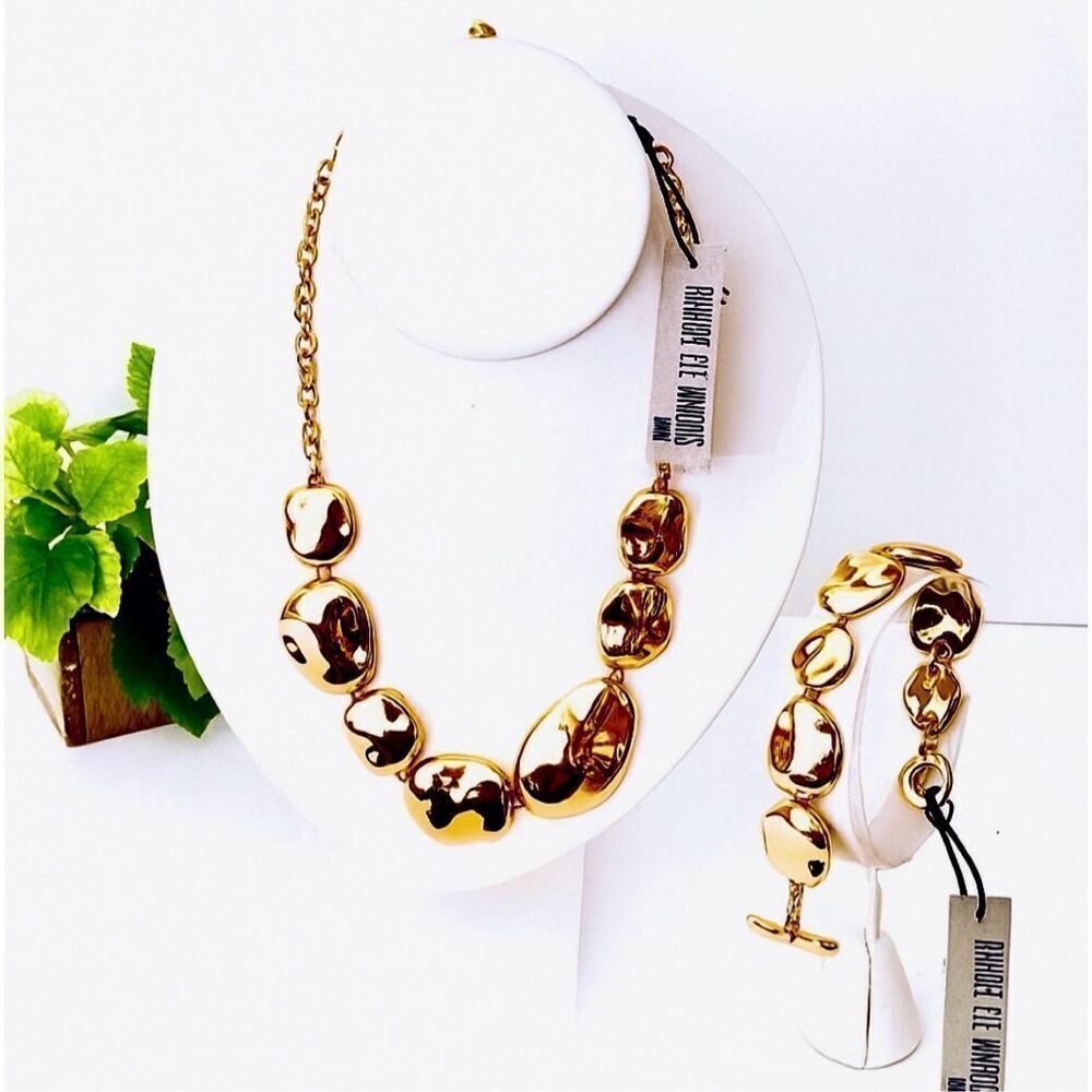 NWT Robert Lee Morris Gorgeous Highly polished Gold Necklace & Bracelet Rare Set